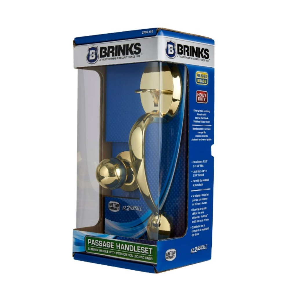 Brink's Interior Door Knob Set Ball Style Passage‎ Handle Polished Brass